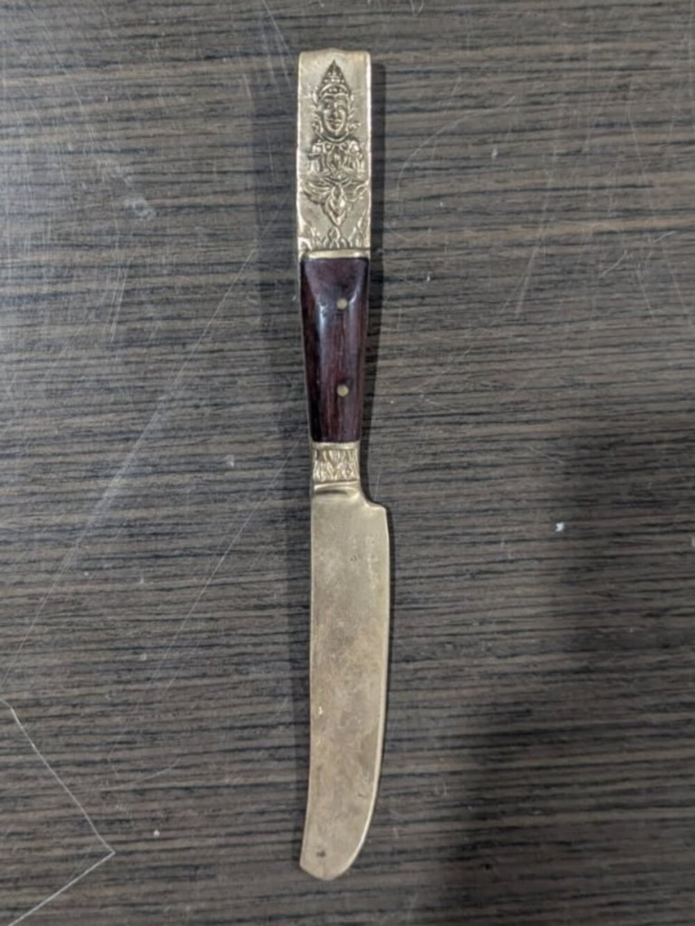 Vintage Miniature Souvenir Thai Butter Knife (Made of Nickel, Bronze, and Wood)